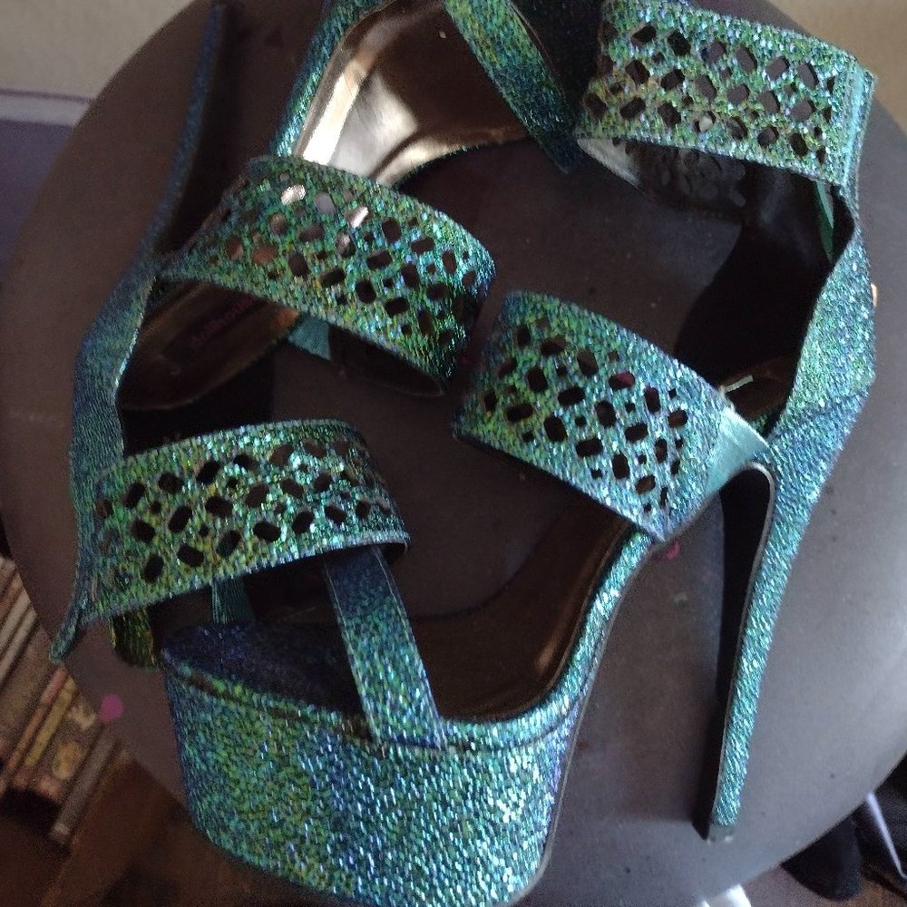 Teal Faux Chameleon Strappy Heels